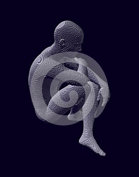 Man thinks about a problem. Despair, depression, hopelessness or addiction Concept. 3D model of man. Voxel art. Vector