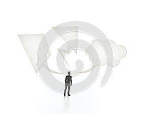 Man with three different speech bubbles