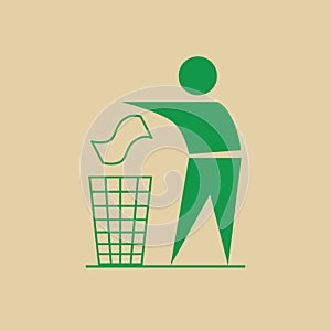 Man Throw Rubbish In Bin Recycle Utilization Logo Web Icon