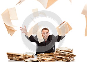 Man throwing away paperwork
