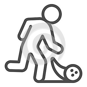 Man throwing bowling ball line icon, bowling concept, Bowling player sign on white background, Man throws ball icon in