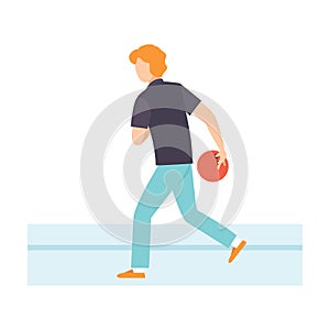 Man Throwing Bowling Ball, Male Bowler Playing Bowling Vector Illustration