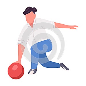Man throwing bowling ball semi flat color vector character