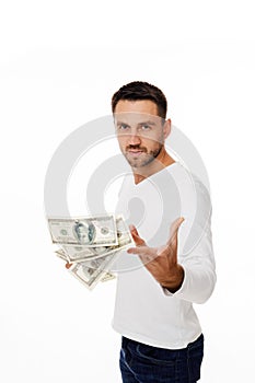 Man throwing out money banknotes