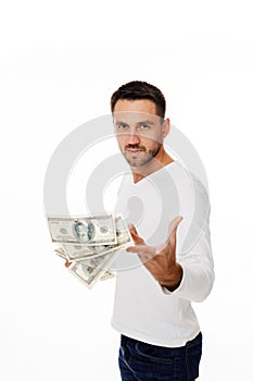Man throwing out money banknotes photo