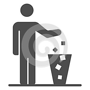 Man throws out drugs solid icon, life without addiction concept, anti drug sign on white background, freedom from