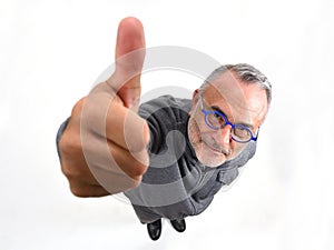 Man thumps up on white background