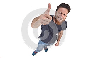 Man thumps up on white background