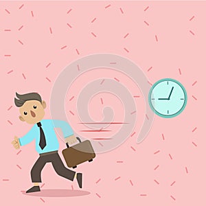 Man in Tie Carrying Briefcase and Walking Fast. Analog Wall Clock Hanging and Person with Bag Running in a Hurry