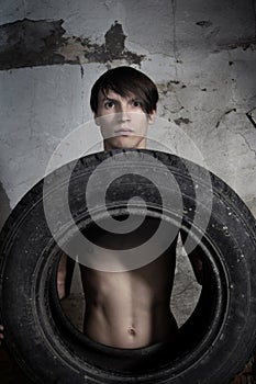 Man with tire