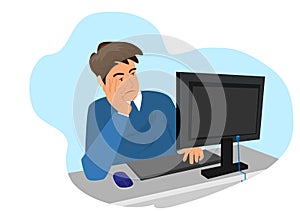 A man is tired of work, a lazy businessman working on a computer at work