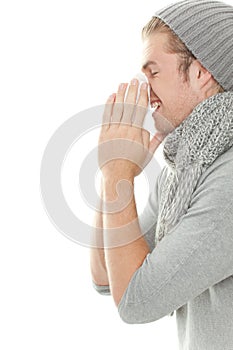 Man with tissue cold