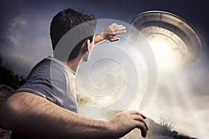 Man about to be abducted by aliens