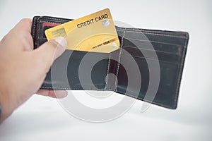 Man took the credit card out of wallet