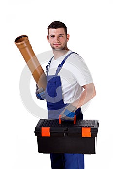 Man with toolbox and gutter