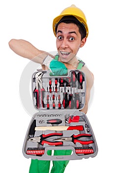 Man with toolkit isolated