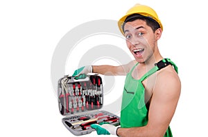 Man with toolkit isolated
