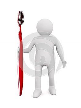 Man with tooth brush on white background. Isolated 3D illustration