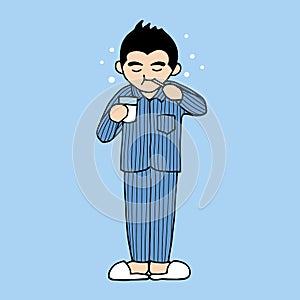 Man toothbrushing in the morning, vector illustration design hand drawn