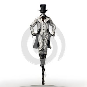Man in Top Hat and Coat Standing on a Pole - 3D Rendering