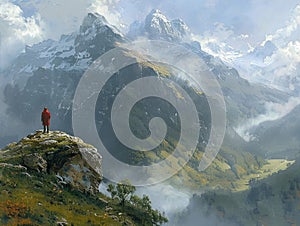 A man on the top of a mountain near to Skys