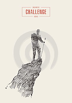 Man on top mountain winner traveler concept vector