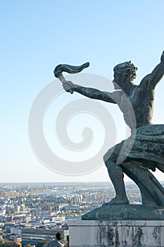 Man with a torch. Citadella, Gellert Hill in Budapest, Hungary