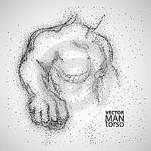Man torso. Graphic drawing with black particles
