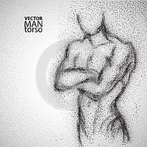 Man torso. Graphic drawing with black particles