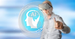Man touching an artificial intelligence concept
