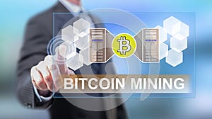 Man touching a bitcoin mining concept