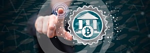 Man touching a bitcoin regulation concept