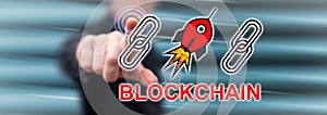 Man touching a blockchain success concept