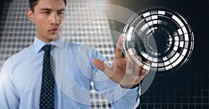 Man touching circle interface