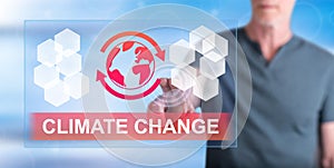 Man touching a climate change concept