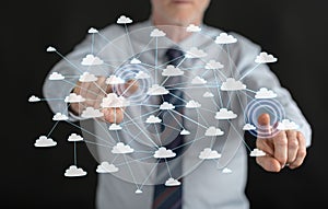 Man touching a cloud network concept