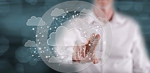 Man touching a cloud networking concept