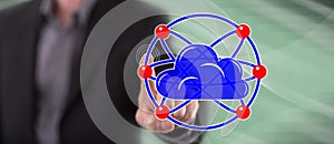 Man touching a cloud networking concept