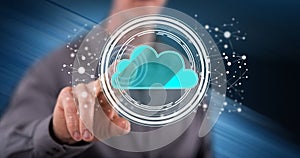 Man touching a cloud networking concept