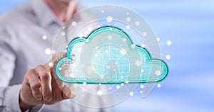 Man touching a cloud networking concept