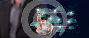 Man touching a cloud networking concept