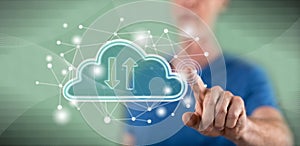 Man touching a cloud networking concept