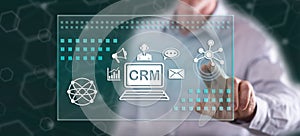 Man touching a crm concept