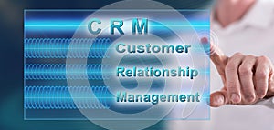 Man touching a crm concept