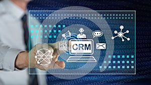 Man touching a crm concept
