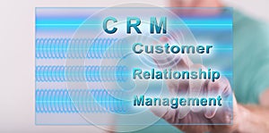 Man touching a crm concept