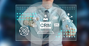 Man touching a crm concept