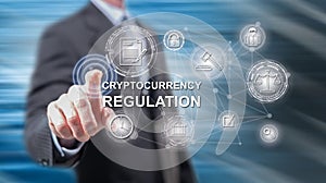 Man touching a cryptocurrency regulation concept