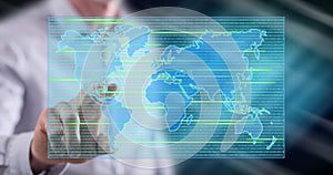 Man touching a data transfer concept