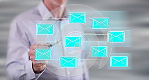 Man touching an email sending concept